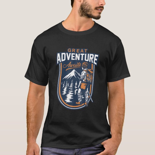 Great Adventure Awaits Outdoor Wander Backpacking T-Shirt (Front)