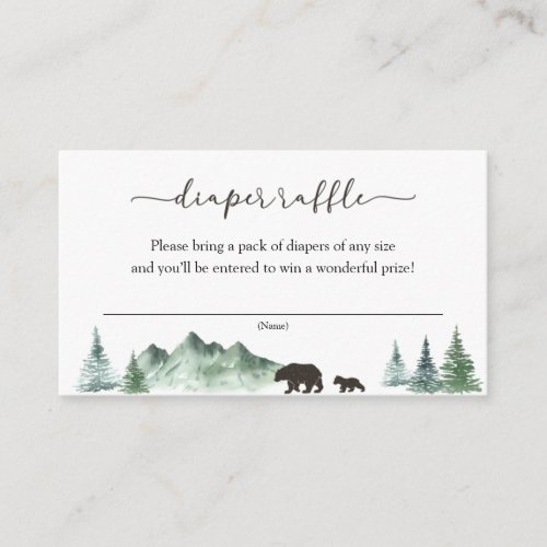 Great Adventure Bear and Mountains Diaper Raffle Enclosure Card