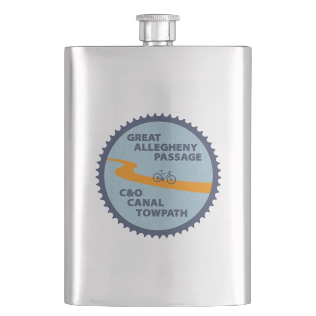 Great Allegheny Passage C&O Canal Chain Ring Flask (Front)