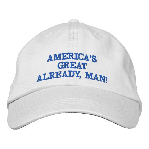 Great Already Cap in White with Blue Lettering