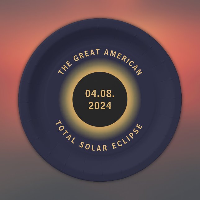 Great American Total Solar Eclipse 8 April, 2024 Paper Plates (All text is editable, amend to add your location, or family name if required)