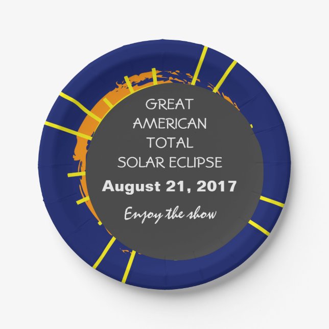 Great American Total Solar Eclipse customizable Paper Plates (Front)