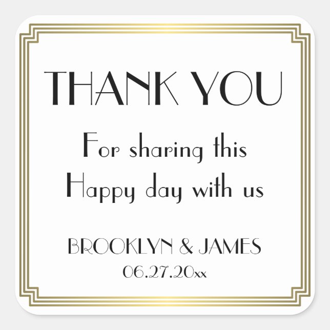 Great Art Deco Gold Wedding Stickers (Front)