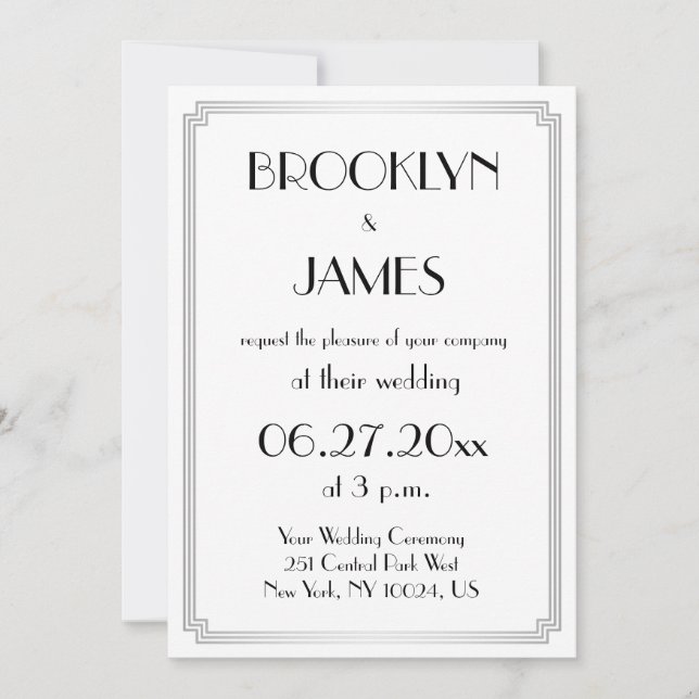 Great Art Deco Silver Wedding Invitations (Front)