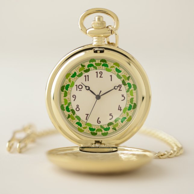 Great Arts & Crafts Ginkgo Leaves Pocket Watch (Inside)
