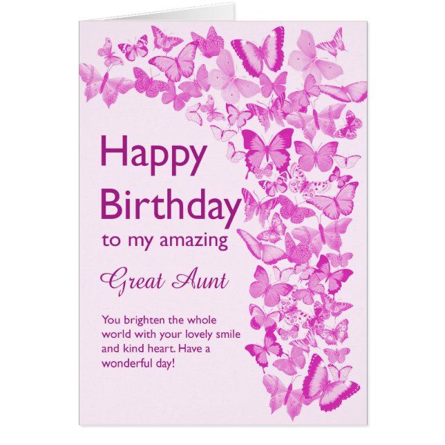Great Aunt Birthday Butterflies Cards (Front)