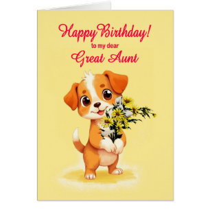 Great Aunt Birthday Puppy and Flowers Cards
