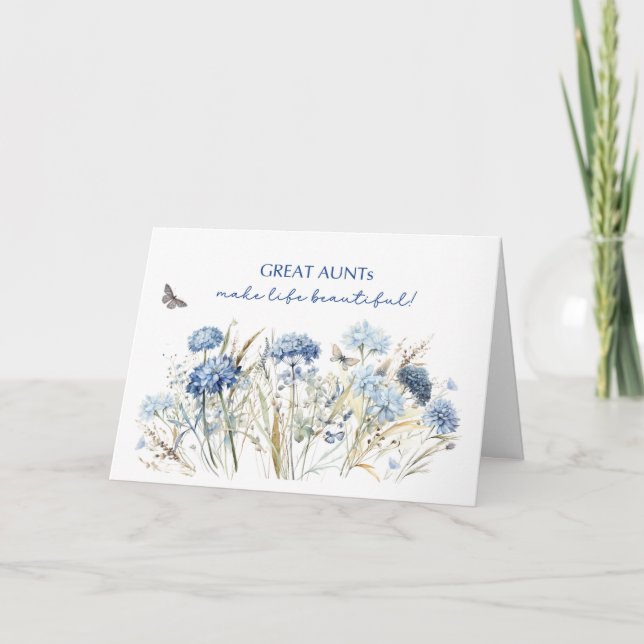 Great Aunt Mothers Day Dusty Blue Wildflowers Card (Front)