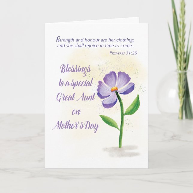 Great Aunt on Mothers Day Blessing Violet Flower Card (Front)