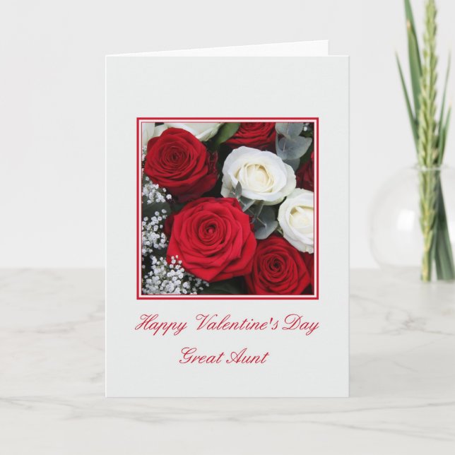 Great Aunt Valentine's Day red and white roses Holiday Card (Front)