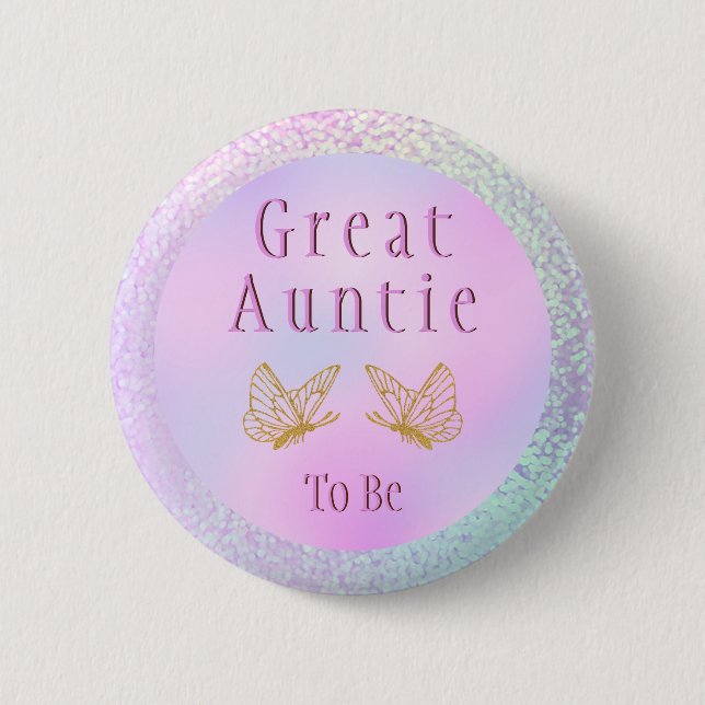 Great Auntie To Be Pink Gold Girl Baby Shower Button (Front)