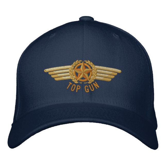 Great Aviation Star Laurels Pilot Wings Embroidered Baseball Cap (Front)