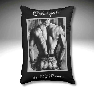Great Back Guy in Tight Jeans Name Caption Black Accent Pillow