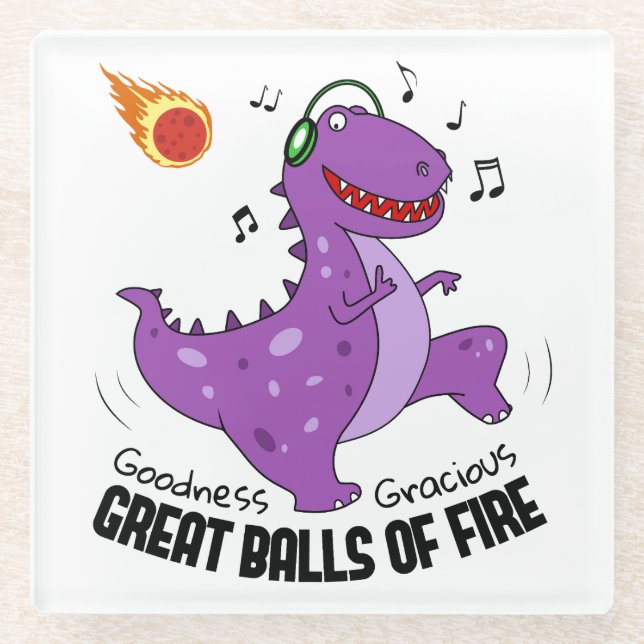 Great Balls Of Fire Dinosaur Meteor Glass Coaster (Front)