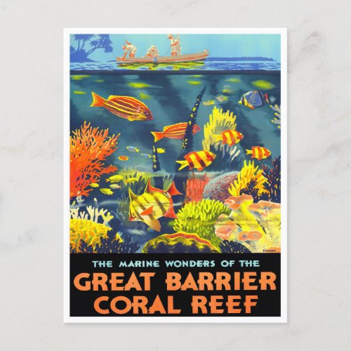 Great Barrier Coral Reef Australia vintage travel Postcard