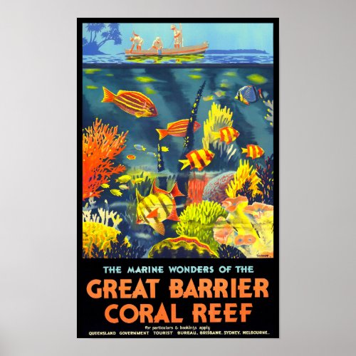 Great Barrier Coral Reef Australia vintage travel Poster