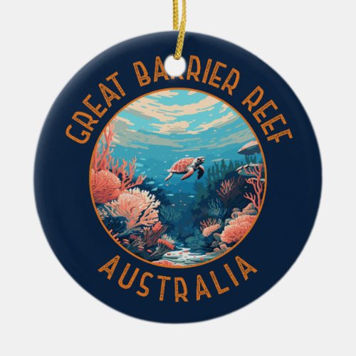 Great Barrier Reef Australia Retro Distressed Art Ceramic Ornament