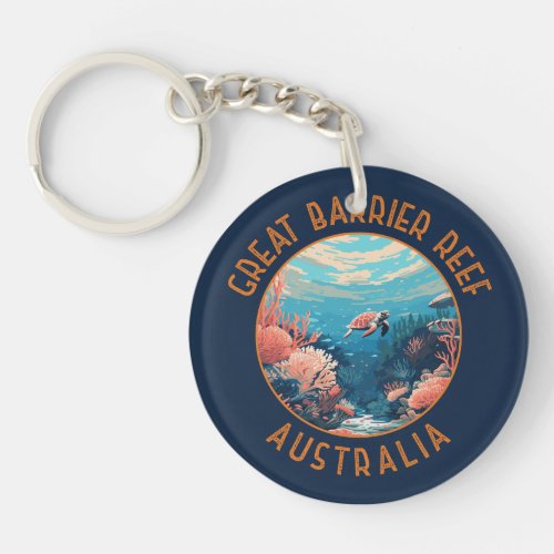 Great Barrier Reef Australia Retro Distressed Art Keychain