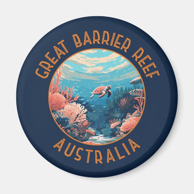 Great Barrier Reef Australia Retro Distressed Art Magnet (Front)