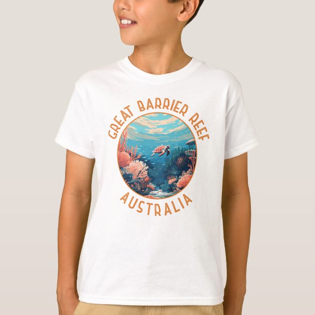 Great Barrier Reef Australia Retro Distressed Art T-Shirt (Front)