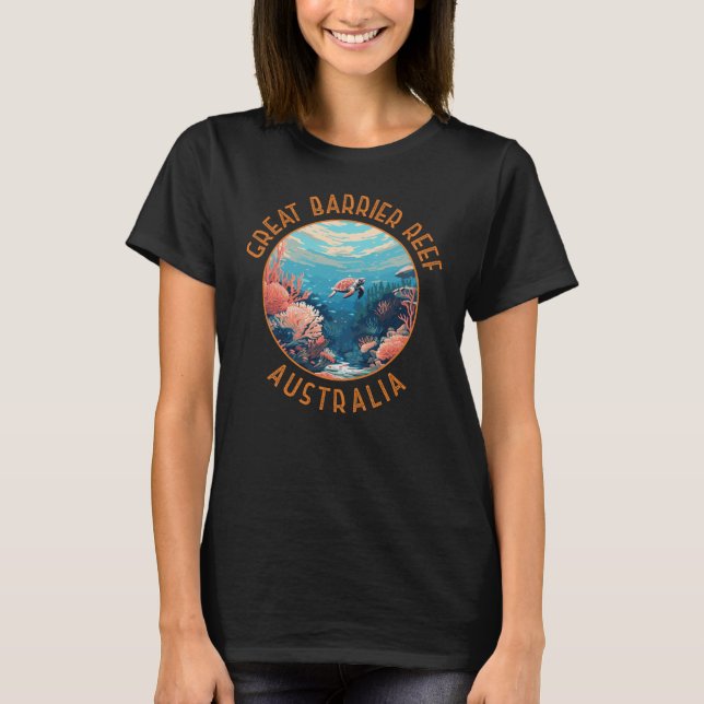 Great Barrier Reef Australia Retro Distressed Art T-Shirt (Front)