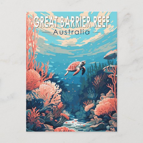 Great Barrier Reef Australia Travel Art Vintage Postcard