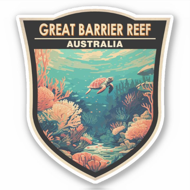 Great Barrier Reef Australia Travel Art Vintage Sticker (Front)