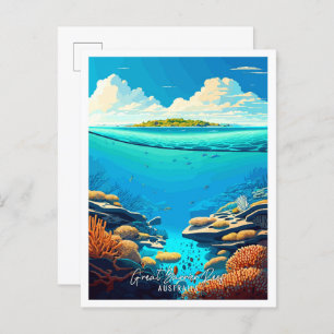 Great Barrier Reef Australia travel illustration Postcard
