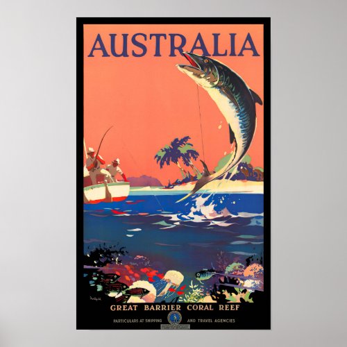 Great Barrier Reef Australia vintage travel Poster