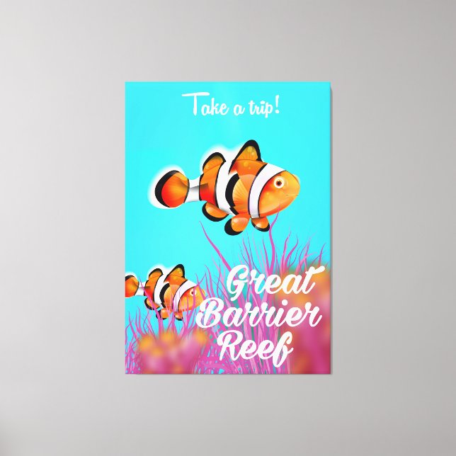 Great Barrier reef Clown fish cartoon poster Canvas Print (Front)