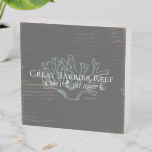 Great Barrier Reef Latitude Longitude Wooden Box Sign