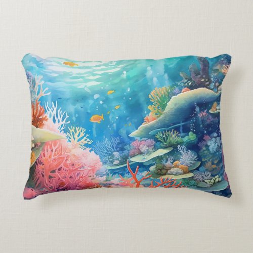 Great Barrier Reef Watercolor Accent Pillow