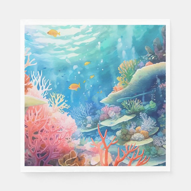Great Barrier Reef Watercolor Napkins (Front)