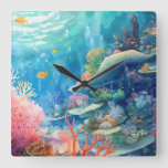 Great Barrier Reef Watercolor Square Wall Clock
