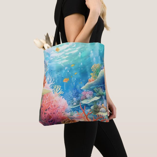 Great Barrier Reef Watercolor Tote Bag (Close Up)