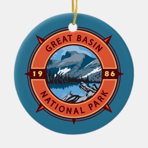 Great Basin National Park Retro Compass Emblem Ceramic Ornament