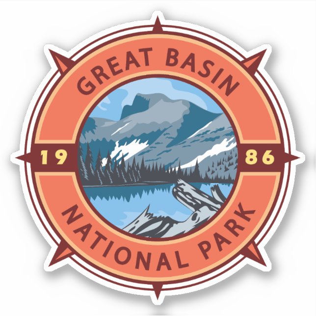Great Basin National Park Retro Compass Emblem Sticker (Front)