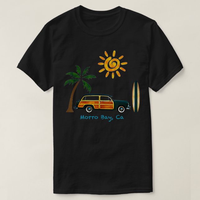 Great Beach Woodie Surf Design For Morro Bay  T-Shirt (Design Front)