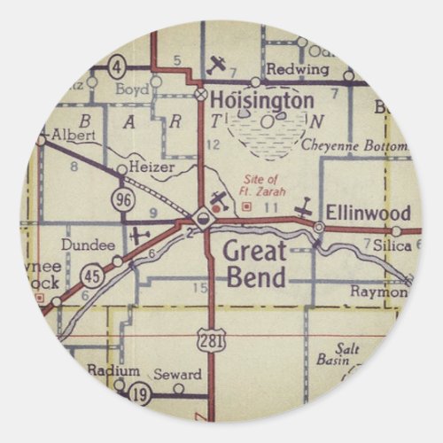 Great Bend Kansas Vintage Map Classic Round Sticker