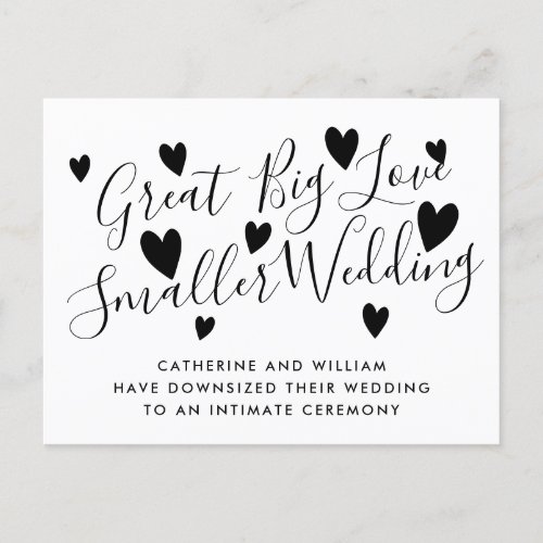 Great Big Love Smaller Micro Wedding Downsized Announcement Postcard