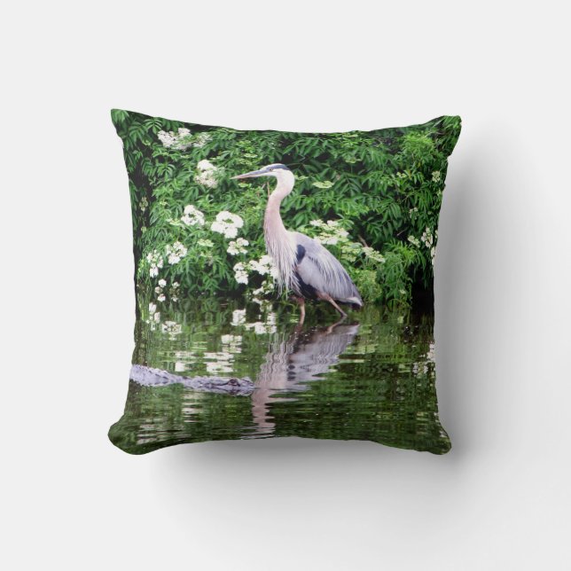 Great Blue Heron and Alligator Pillow (Front)