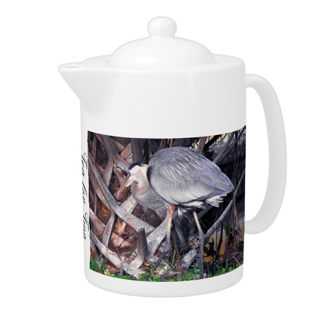 Great Blue Heron and Palm Tree Teapot (Right)