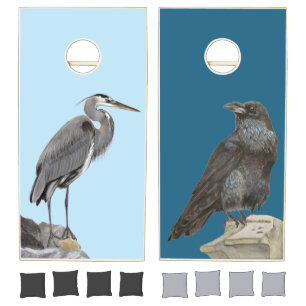 Great Blue Heron and Raven Cornhole Set