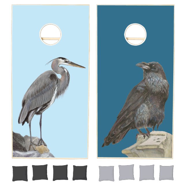 Great Blue Heron and Raven Cornhole Set (Set)