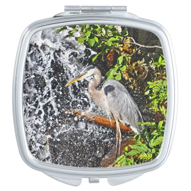Great Blue Heron and Waterfall Wildlife Scene Vanity Mirror (Front)