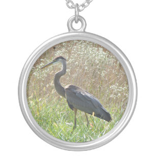Great Blue Heron - Ardea herodias Silver Plated Necklace