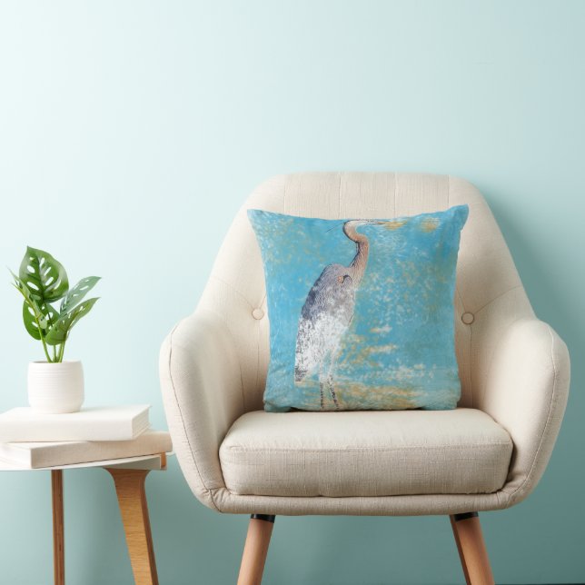 Great Blue Heron Art Throw Pillow (Chair)