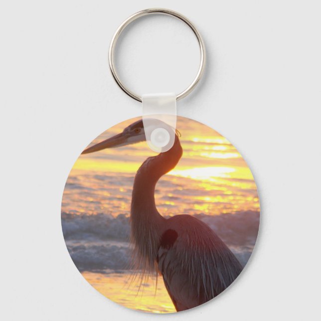 Great Blue Heron at Sunset Keychain (Front)
