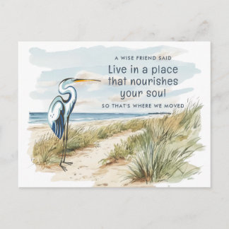 Great Blue Heron Beach Scene New Address Announcement Postcard