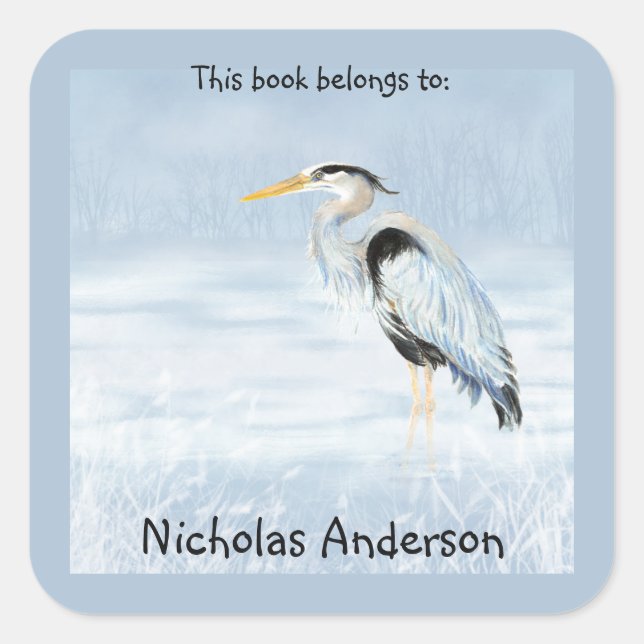 Great Blue Heron Bird  Nature Art Bookplate (Front)